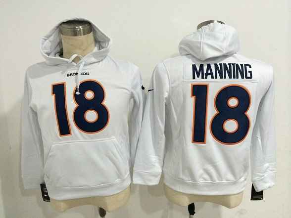 Nike Broncos 18 Manning White Hoodie