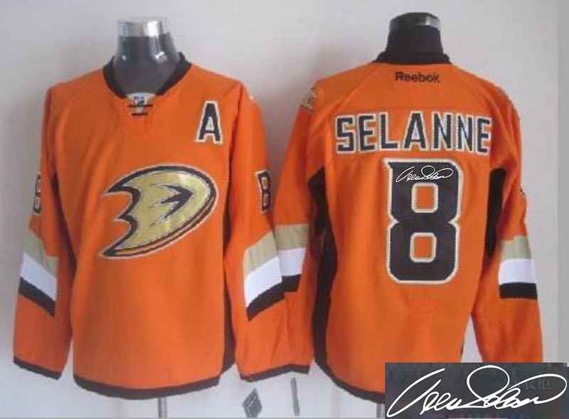 Ducks 8 Selanne Orange Signature Edition Jerseys