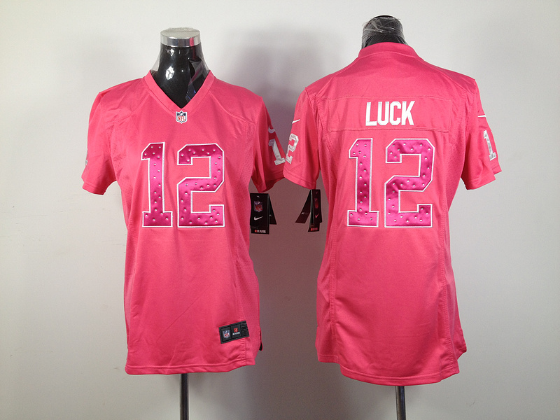 Nike Colts 12 Luck Pink Women Jerseys