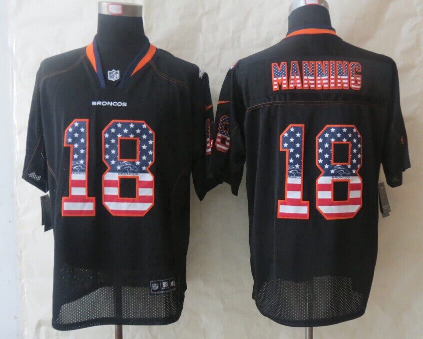 Nike Broncos 18 Peyton Manning USA Flag Black Elite Jersey