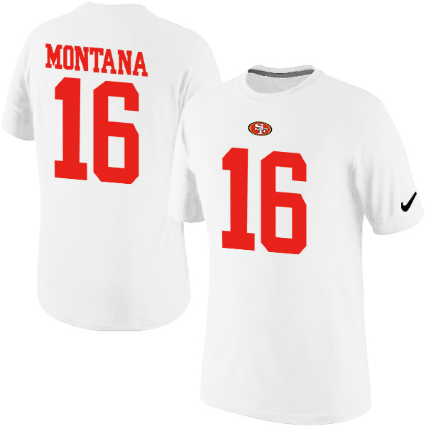 Nike 49ers 16 Montana White Fashion T Shirts