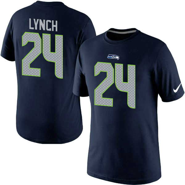 Nike Seahawks 24 Lynch Blue Fashion T Shirt2