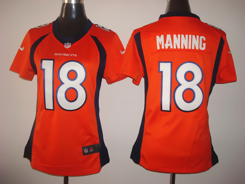 Nike Broncos 18 Manning Orange Women Limited Jerseys