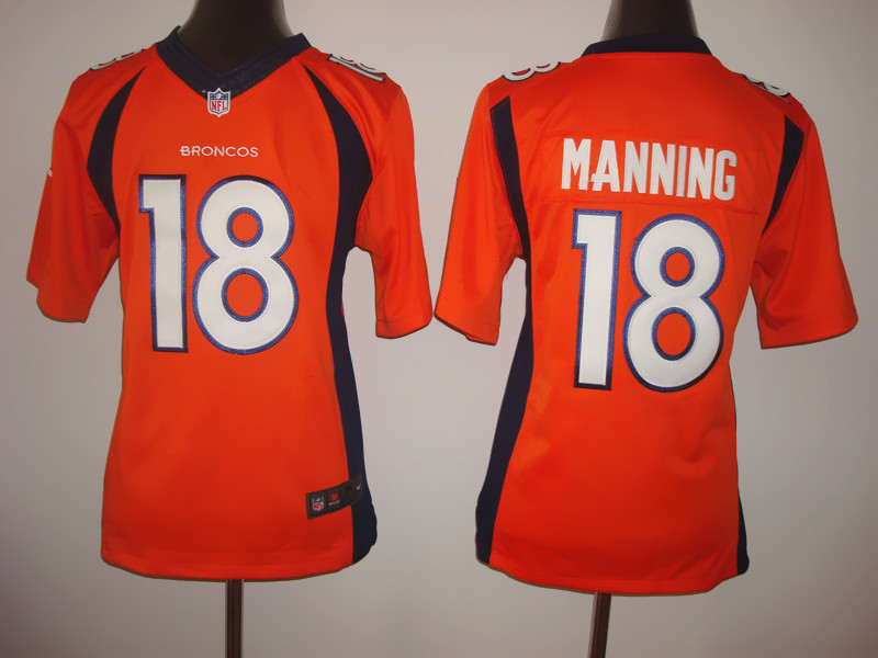Nike Broncos 18 Manning Orange Youth Limited Jerseys
