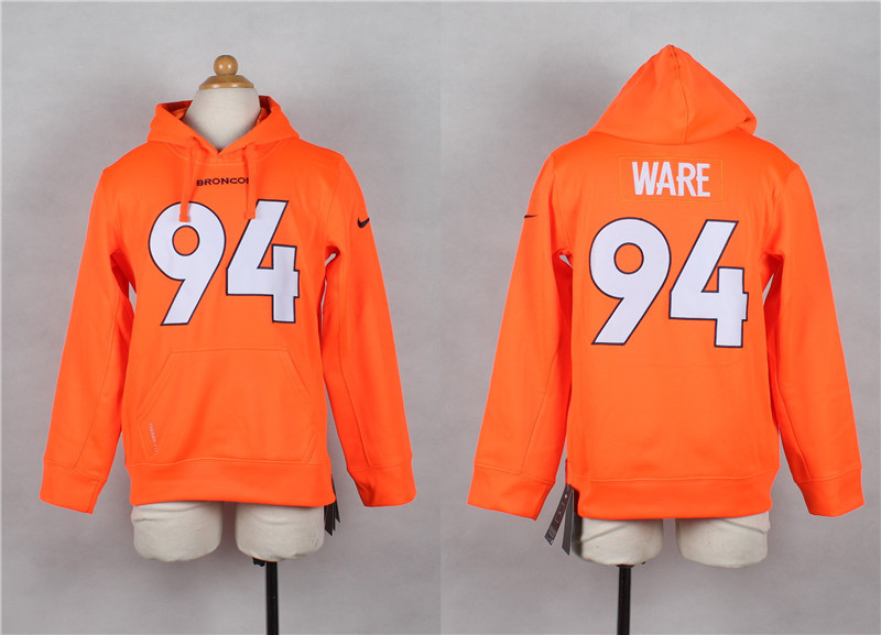 Nike Broncos 94 Ware Orange Hooded Youth Jerseys