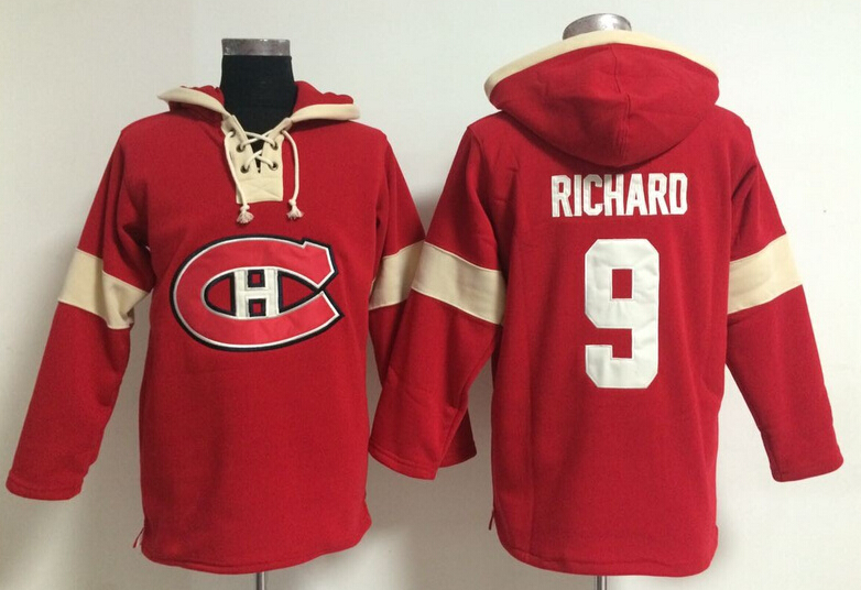 Canadiens 9 Richard Red Hooded Jerseys