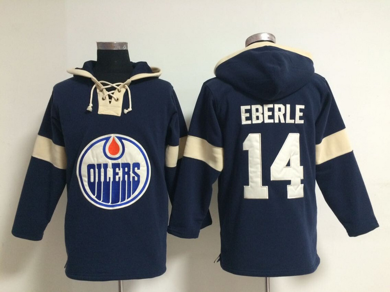 Oilers 14 Jordan Eberle Navy Blue All Stitched Hooded Sweatshirt