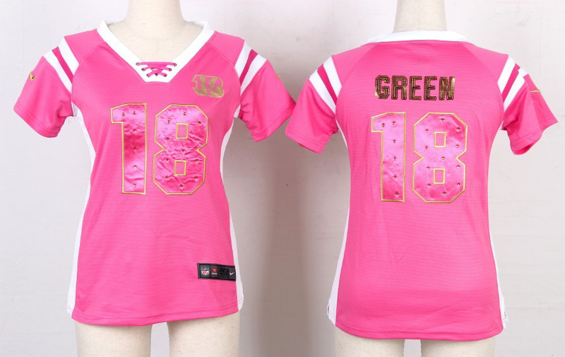Nike Bengals 18 Green Pink Sequin Lettering Women Jerseys