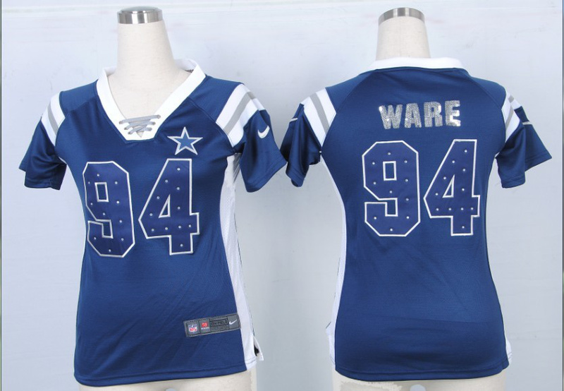 Nike Cowboys 94 Ware Blue Sequin Lettering Women Jerseys