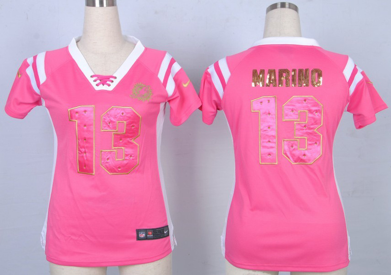 Nike Dolphins 13 Marino Pink Sequin Lettering Women Jerseys