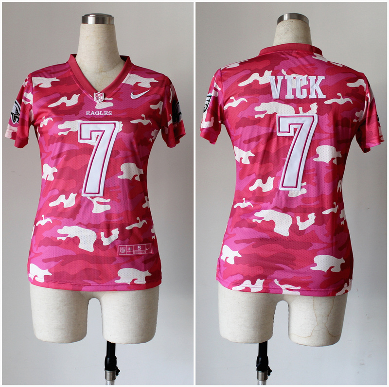 Nike Eagles 7 Vick Pink Camo Women Jerseys