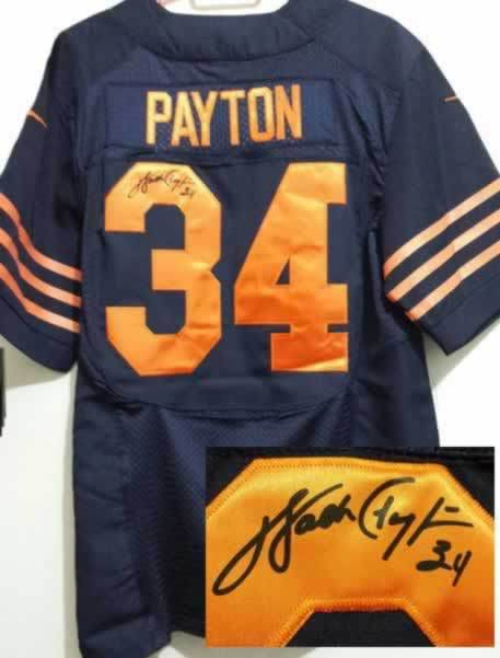 Nike Bears 34 Payton Blue Orange number Signature Edition Jerseys