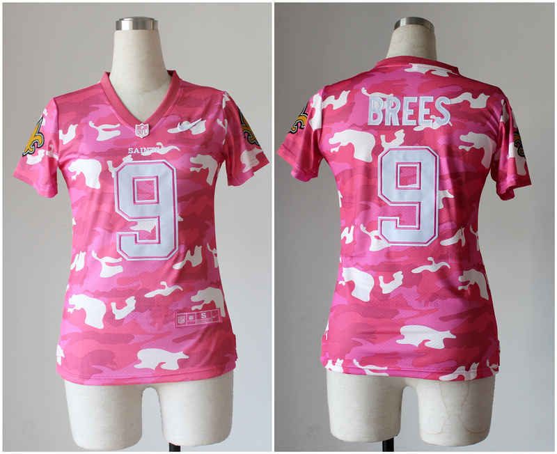 Nike Saints 9 Brees Pink Camo Women Jerseys