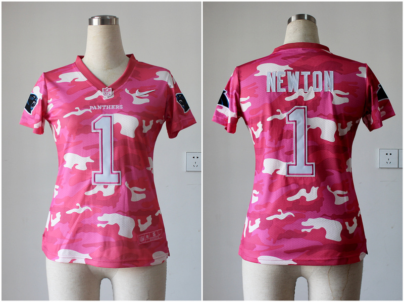 Nike Panthers 1 Newton Pink Camo Women Jerseys