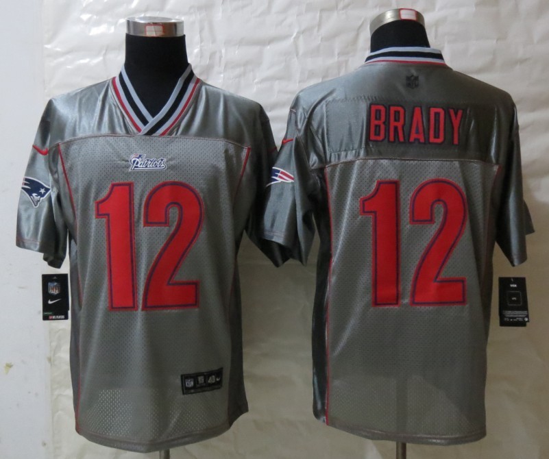 Nike Patriots 12 Brady Grey Vapor Elite Jerseys
