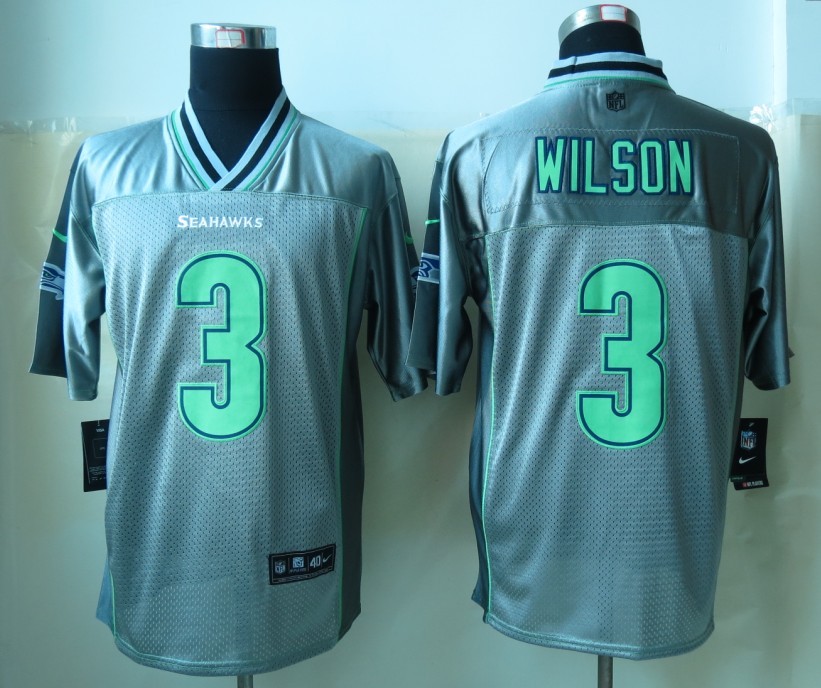 Nike Seahawks 3 Wilson Grey Vapor Elite Jerseys