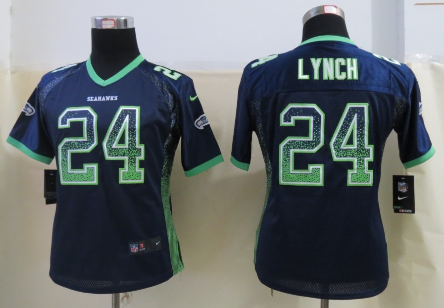 Nike Seahawks 24 Lynch Drift Fashion Blue Women Jerseys