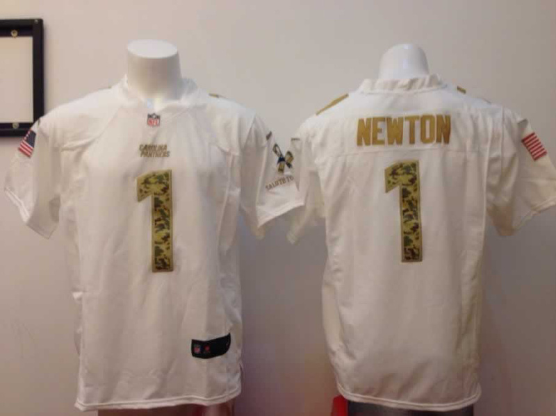 Nike Panthers 1 Newton Salute To Service White Game Jerseys