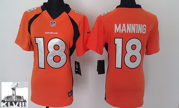 Nike Broncos 18 Manning Orange Game Women 2014 Super Bowl XLVIII Jerseys