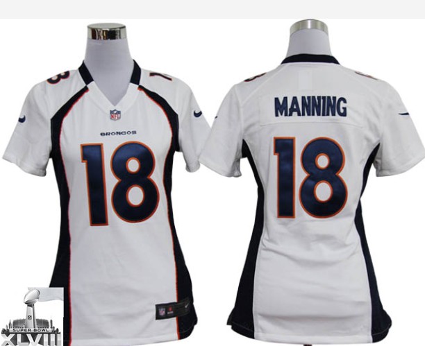 Nike Broncos 18 Manning White Game Women 2014 Super Bowl XLVIII Jerseys