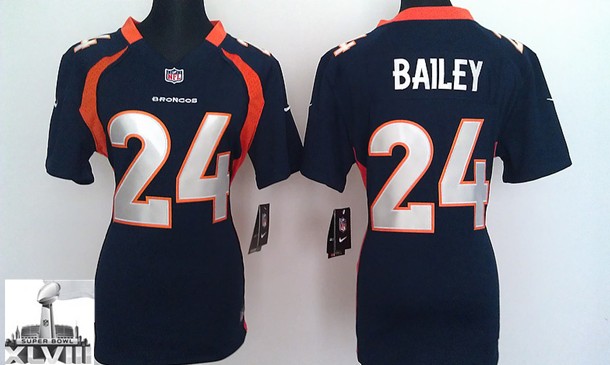 Nike Broncos 24 Bailey Blue Game Women 2014 Super Bowl XLVIII Jerseys