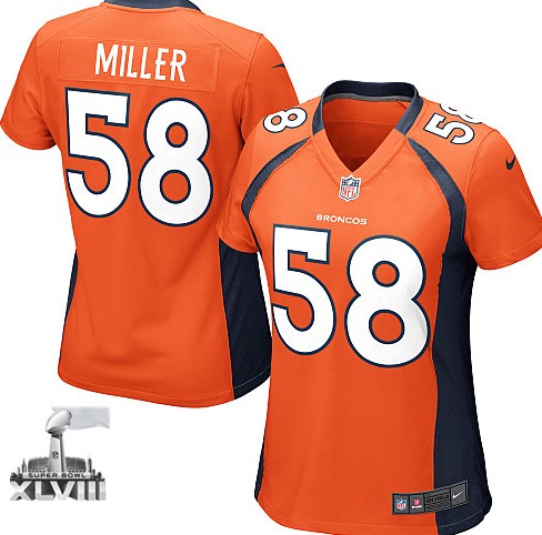 Nike Broncos 58 Miller Orange Game Women 2014 Super Bowl XLVIII Jerseys