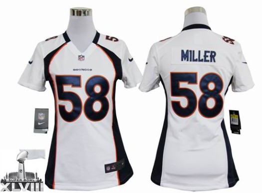 Nike Broncos 58 Miller White Game Women 2014 Super Bowl XLVIII Jerseys