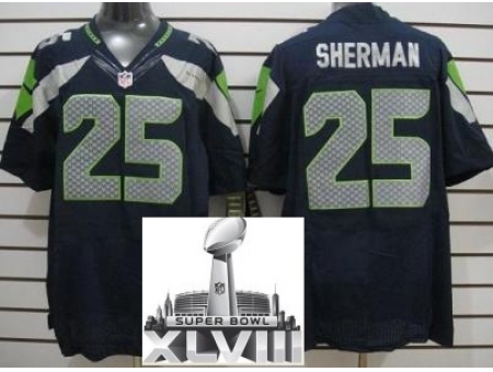 Nike Seahawks 25 Richard Sherman Blue Elite 2014 Super Bowl XLVIII Jerseys