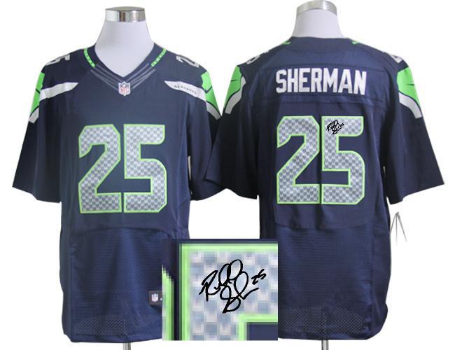 Nike Seahawks 25 Sherman Blue Signature- Edition Elite Jerseys