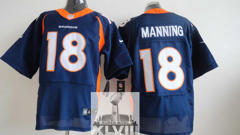 Nike Broncos 18 Manning Blue Elite 2014 Super Bowl XLVIII Jerseys