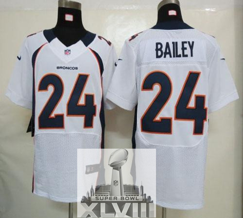 Nike Broncos 24 Bailey White Elite 2014 Super Bowl XLVIII Jerseys
