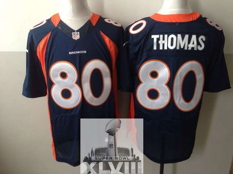 Nike Broncos 80 Thomas Blue Elite 2014 Super Bowl XLVIII Jerseys