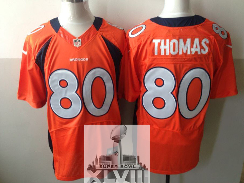 Nike Broncos 80 Thomas Orange Elite 2014 Super Bowl XLVIII Jerseys