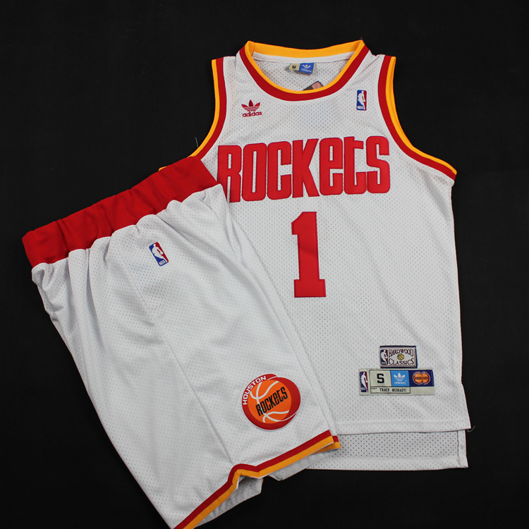 Rockets 1 McGrady White Hardwood Classics Jerseys(With Shorts)