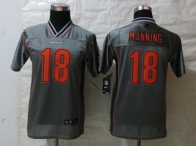 Nike Broncos 18 Manning Grey Vapor Kids Jerseys