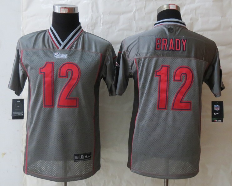 Nike Patriots 12 Brady Grey Vapor Kids Jerseys