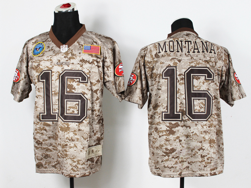 Nike 49ers 16 Montana US Marine Corps Camo Elite With Flag Patch Jerseys