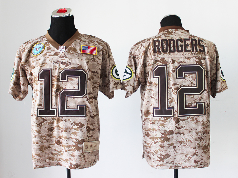 Nike Packers 12 Aaron Rodgers Camo USMC With Flag Patch Elite Jersey
