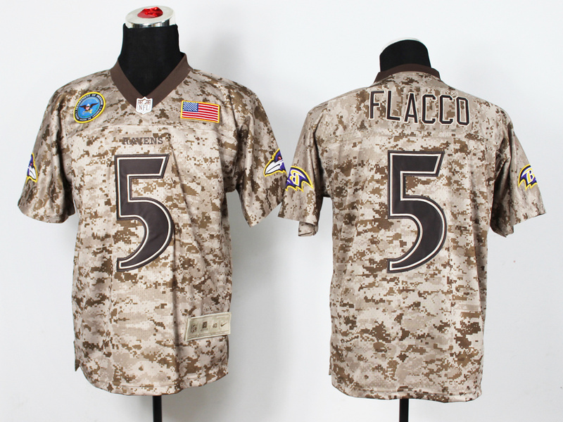 Nike Ravens 5 Flacco US Marine Corps Camo Elite With Flag Patch Jerseys