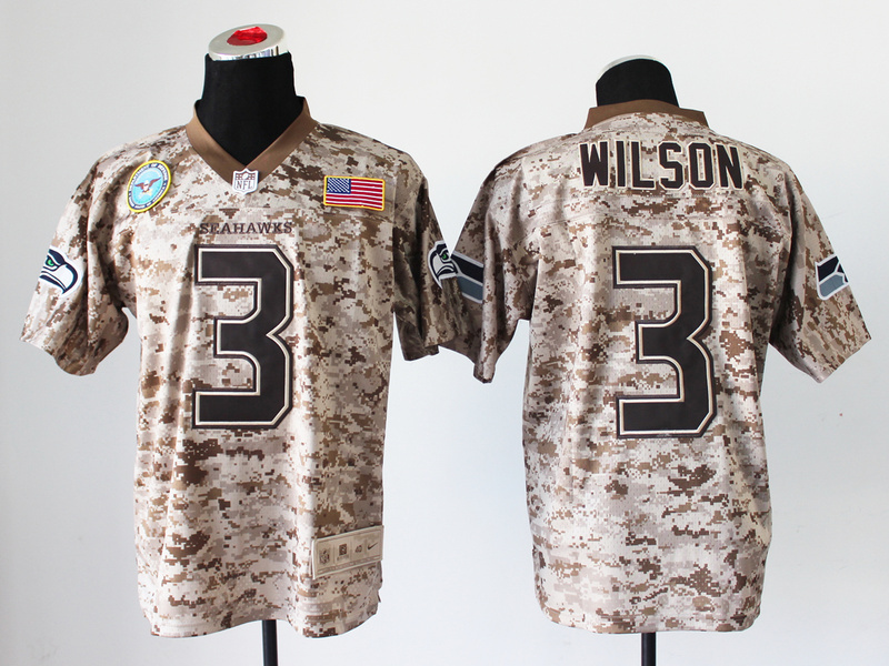 Nike Seahawks 3 Wilson US Marine Corps Camo Elite With Flag Patch Jerseys