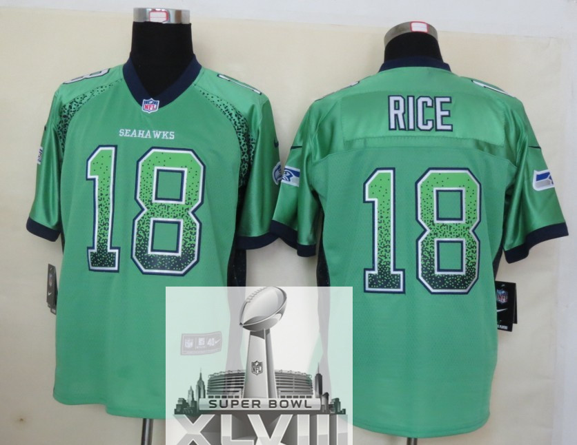 Nike Seahawks 18 Rice Green Drift Fashion Elite 2014 Super Bowl XLVIII Jerseys