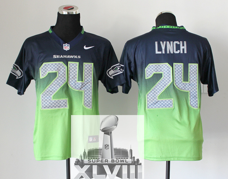 Nike Seahawks 24 Lynch Blue And Green Drift Elite 2014 Super Bowl XLVIII Jerseys