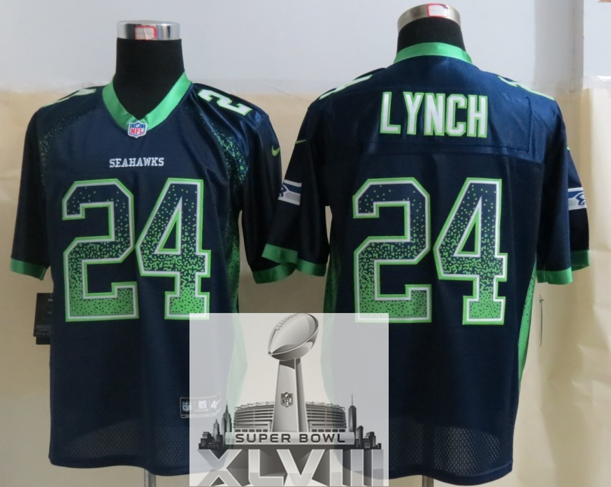 Nike Seahawks 24 Lynch Blue Drift Fashion Elite 2014 Super Bowl XLVIII Jerseys