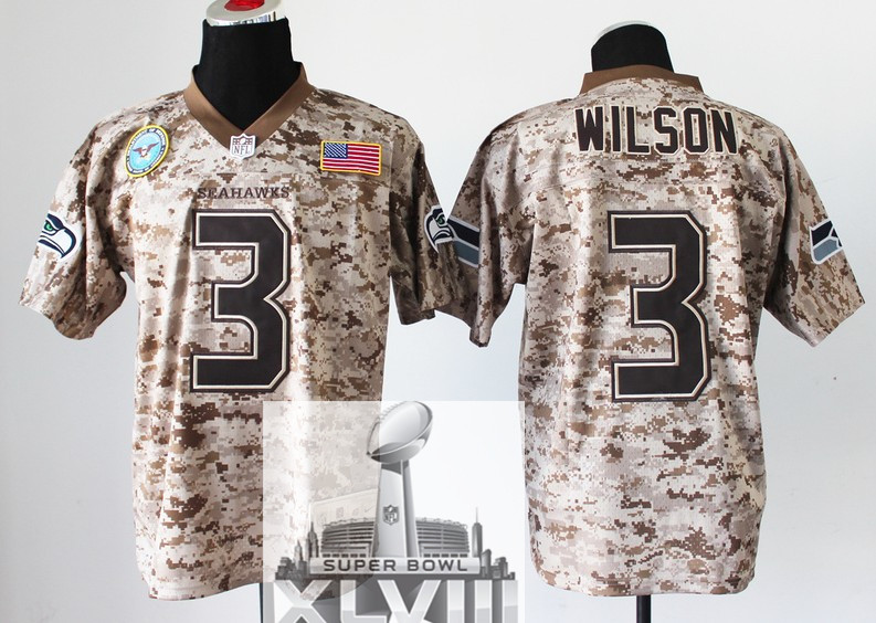 Nike Seahawks 3 Wilson US Marine Corps Camo Elite With Flag Patch 2014 Super Bowl XLVIII Jerseys