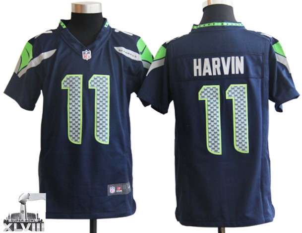 Youth Nike Seahawks 11 Harvin Blue Game 2014 Super Bowl XLVIII Jerseys