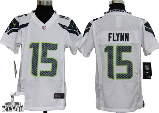 Youth Nike Seahawks 15 Flynn White Game 2014 Super Bowl XLVIII Jerseys
