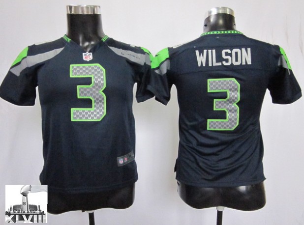 Youth Nike Seahawks 3 Wilson Blue Game 2014 Super Bowl XLVIII Jerseys