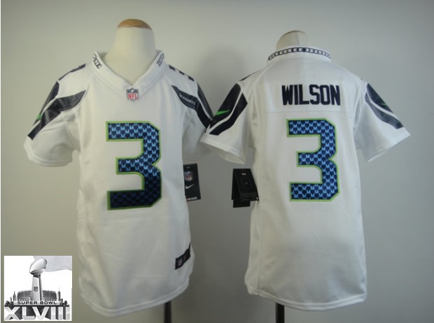 Nike Seahawks 3 Wilson White Women Game 2014 Super Bowl XLVIII Jerseys