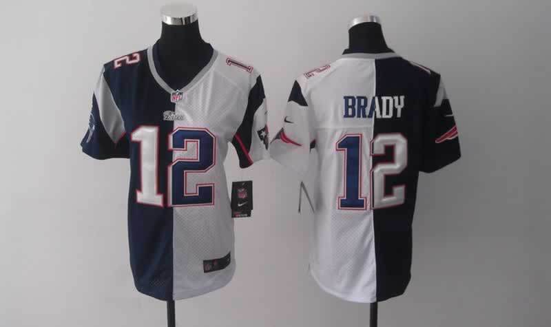 Nike Patriots 12 Brady Blue And White Split Women Jerseys