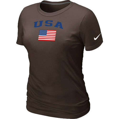 Nike USA Olympics USA Flag Collection Locker Room Women T Shirt Brown